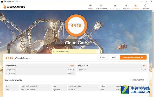 3Dmark Cloud Gate模式测试结果