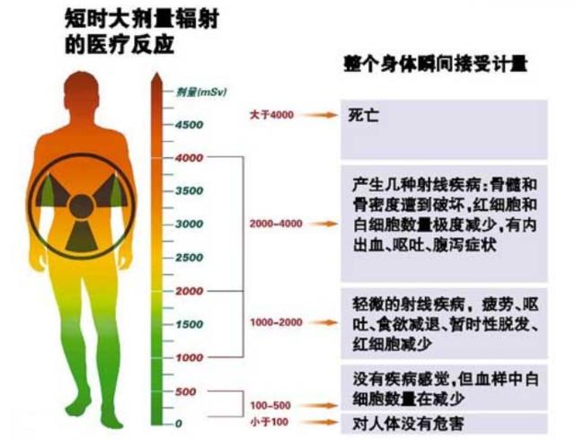 短时电离辐射剂量大小对身体的影响