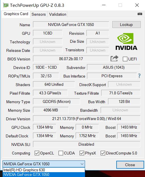 GTX 1050独立显卡信息