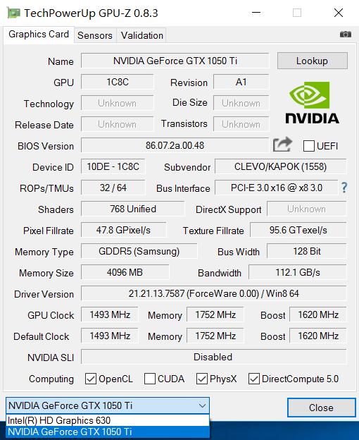 GTX 1050 Ti独立显卡信息