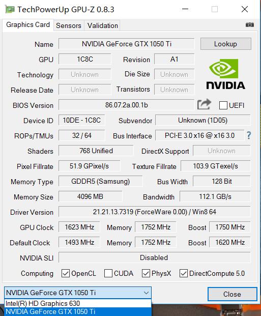 GTX 1050 Ti独立显卡信息