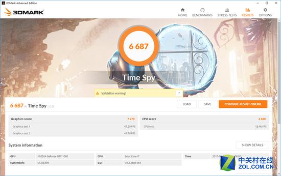 3.6Ghz i7 7820HK Time Spy 成绩
