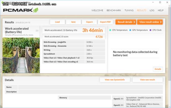 PCmark8 Work环境下续航测试