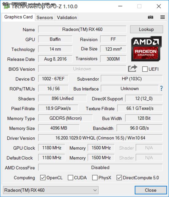 全新的AMD RX460显卡