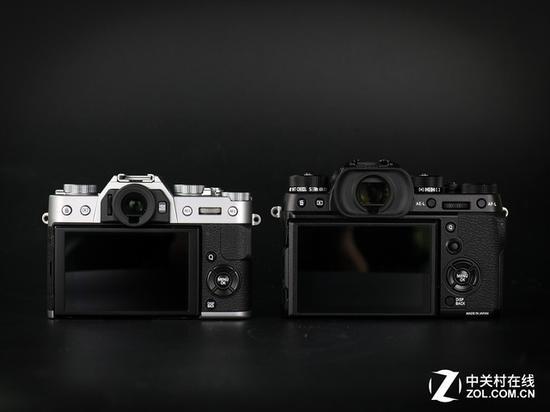 机身背面两款相机本一致,不过X-T2无触控,有选择拨杆(快速选择键Q下方)
