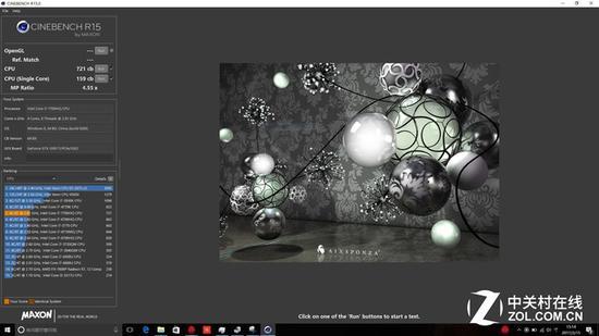 i7 7700HQ Cinebench R15成绩 721CB