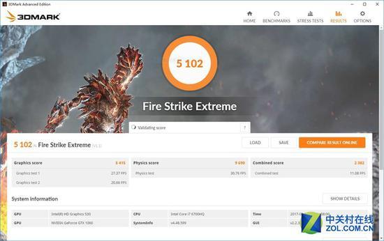 GTX1060 移动版 Firestrike EX
