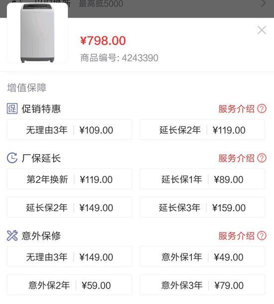 电商中提供了丰富的延保服务内容