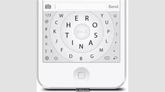 基于拇指打字的Hero键盘模式,让最常用的字母位于中间一圈。图片来源:Wikipedia