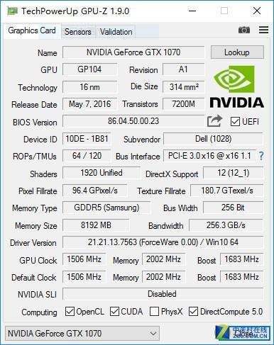 GTX1070 规格参数
