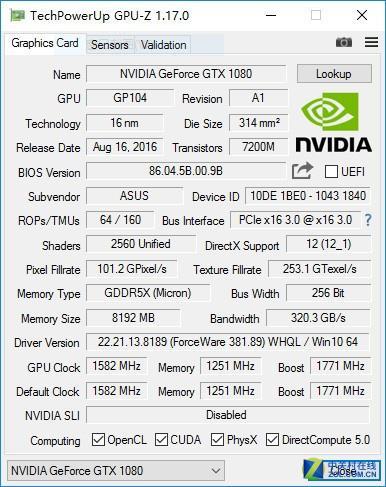 测试GTX1080规格信息