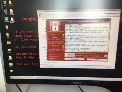 被勒索软件感染的电脑截屏,攻击者索要300美元来解锁,图片来自网络