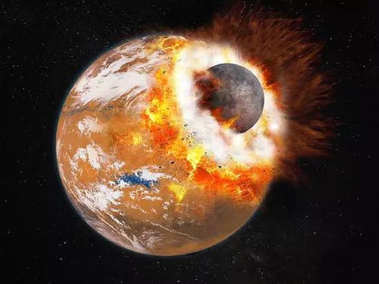 图4。 原行星撞击火星的艺术想象图。(来源:Université Paris Diderot / Labex UnivEarthS)
