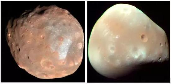 图1。 火卫一(左)与火卫二(右)的近距离图像(来源: NASA/JPL-Caltech/University of Arizona)。