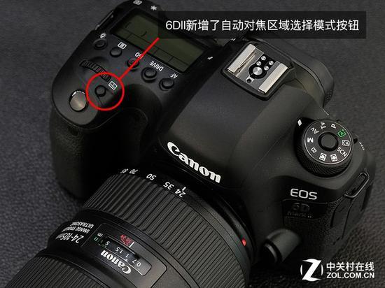 6DII在机顶肩屏附近新加入了一个自动对焦区域选择模式按钮