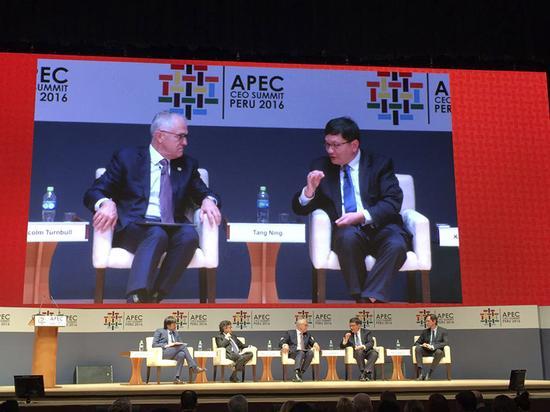 图:APEC峰会唐宁和澳大利亚总理对谈