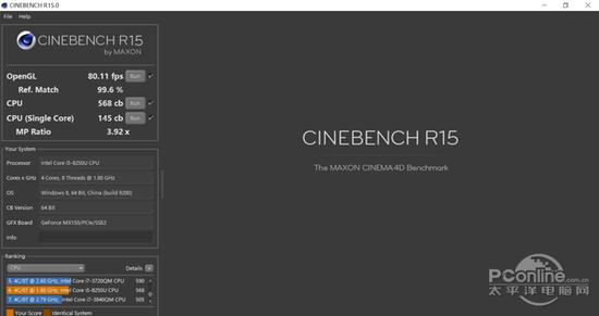 i5-8250U Cinebench R15