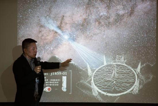 10月10日,在中科院国家天文台,FAST工程副总工程师李菂在介绍新脉冲星发现过程。 新华社记者 金立旺 摄