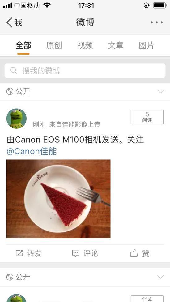 微博来源默认为“佳能影像上传”,非常方便
