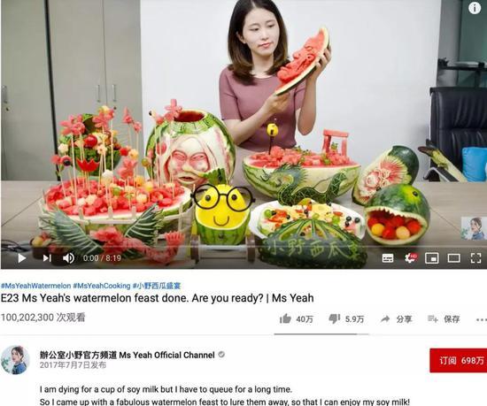 ▲“小野的西瓜盛宴”单条视频点击破亿