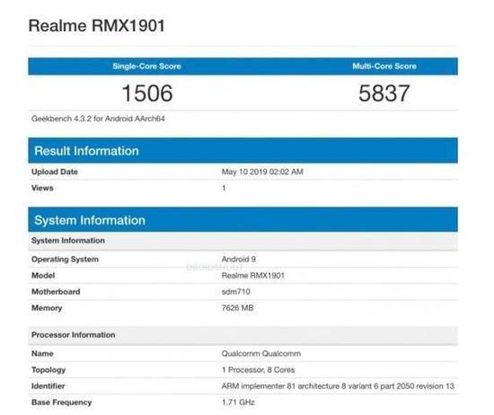 realme X Geekbench跑分曝光