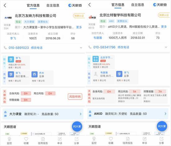 大力课堂的工商信息主体,法人李飞同事兼任AIKID高管