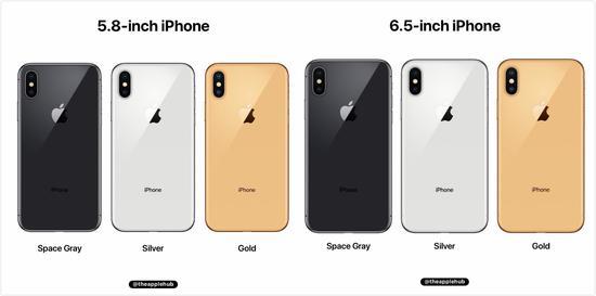 ▲ 5.8/6.5 英寸 iPhone 机身配色。 图片来自:Theapplehub