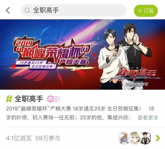《全职高手》在LOFTER上的同名话题浏览量超过4.1亿