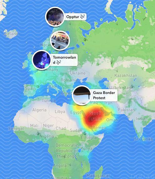 红色区域显示Snapchat在沙特非常流行