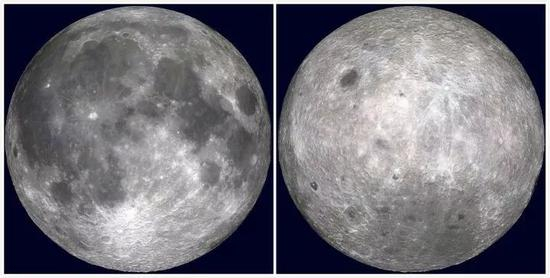 月球正面(左)和月球背面(右)看起来截然不同(图源:NASA)