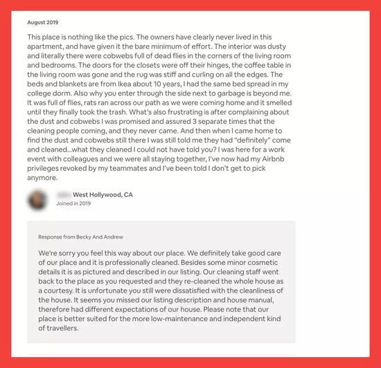 图注:当租客抱怨Becky and Andrew的房源时,房东就会辱骂他们。