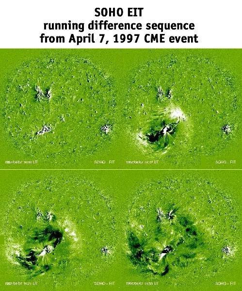 图4 美国SOHO卫星观测到的CME发生后的日冕暗化(图像经过处理)(图片来自网络)