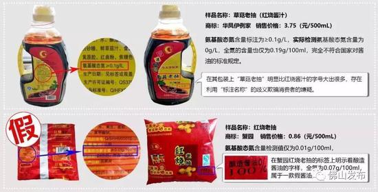 ▲宿迁市泗洪县华美调味品厂生产的商标为蟹园的红烧老抽,氨基酸态氮含量仅为0.01g/100ml,全氮为0.07g/100ml(图片来自网络)