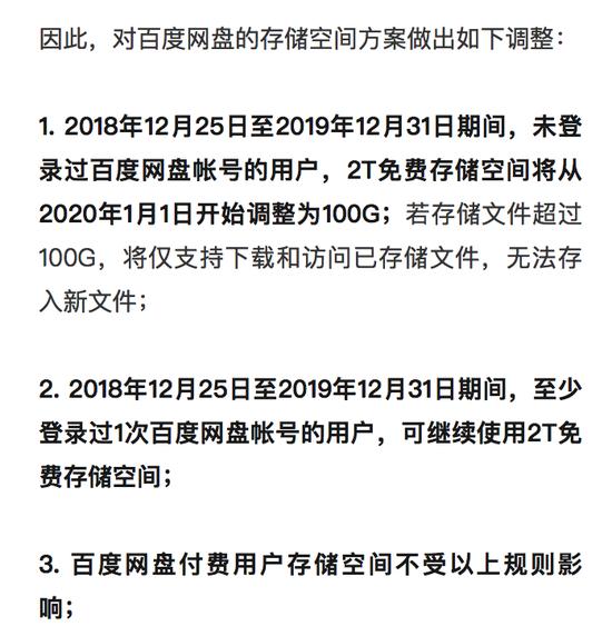 百度网盘关于调整空间的公告。