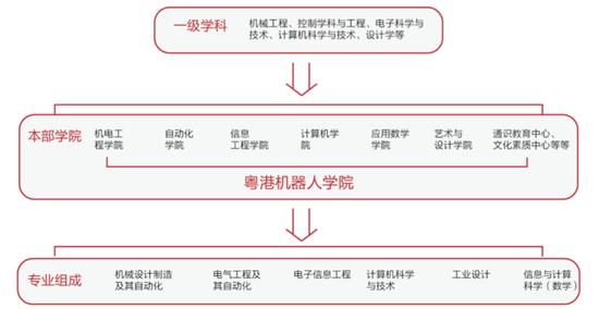 图 15 广东工业大学粤港机器人学院组织架构和学缘结构示意图