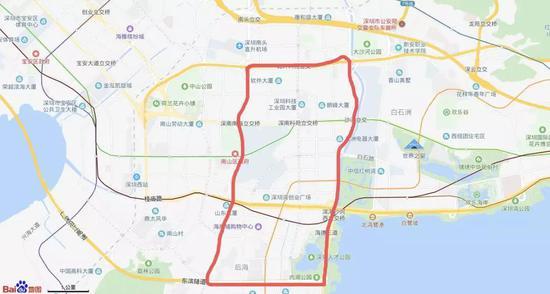 粤海街道范围(百度地图)