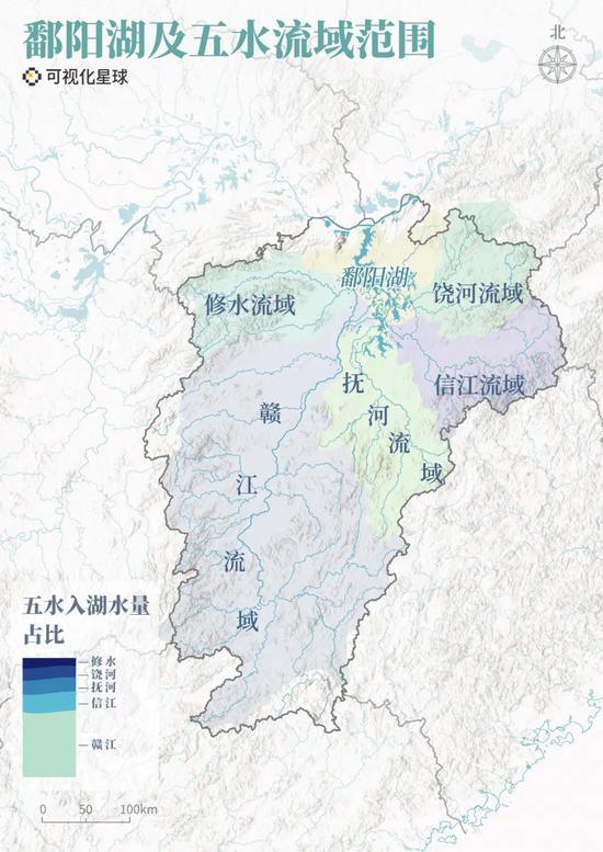 鄱阳湖及五水流域范围 | 制图@Monologue/可视化星球