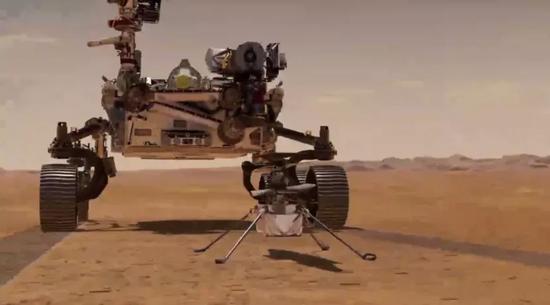 毅力号火星车与直升机合照,图片来源:NASA