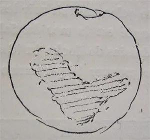 1672年火星大冲惠更斯的火星手绘,除了“沙漏海”,还看到了火星极冠(靠上的圈)。/ Huygens