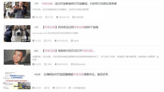 (图为华农兄弟相关的视频列表。图片来源:B站。)