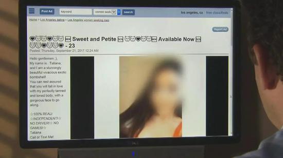美国科技公司 BackPage 倒闭前网站广告 图源: CBS News
