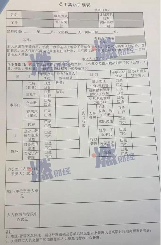 B网员工提供的离职表,想去A网就得签