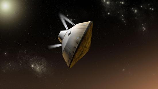 火星车在飞往火星的过程中,是“火星科学实验室”飞船的乘客。降落到火星后才会开始独自执行任务。图片来源:NASA