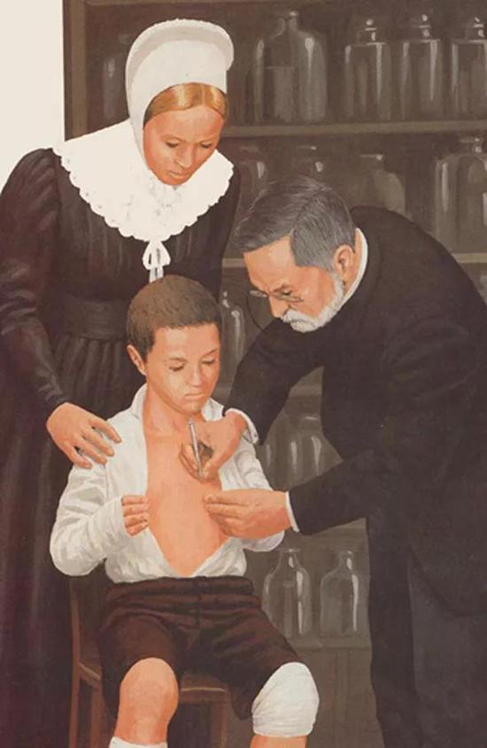 1885年7月6日,巴斯德发明的狂犬疫苗首次使用,他亲手为9岁的约瑟夫接种狂犬疫苗