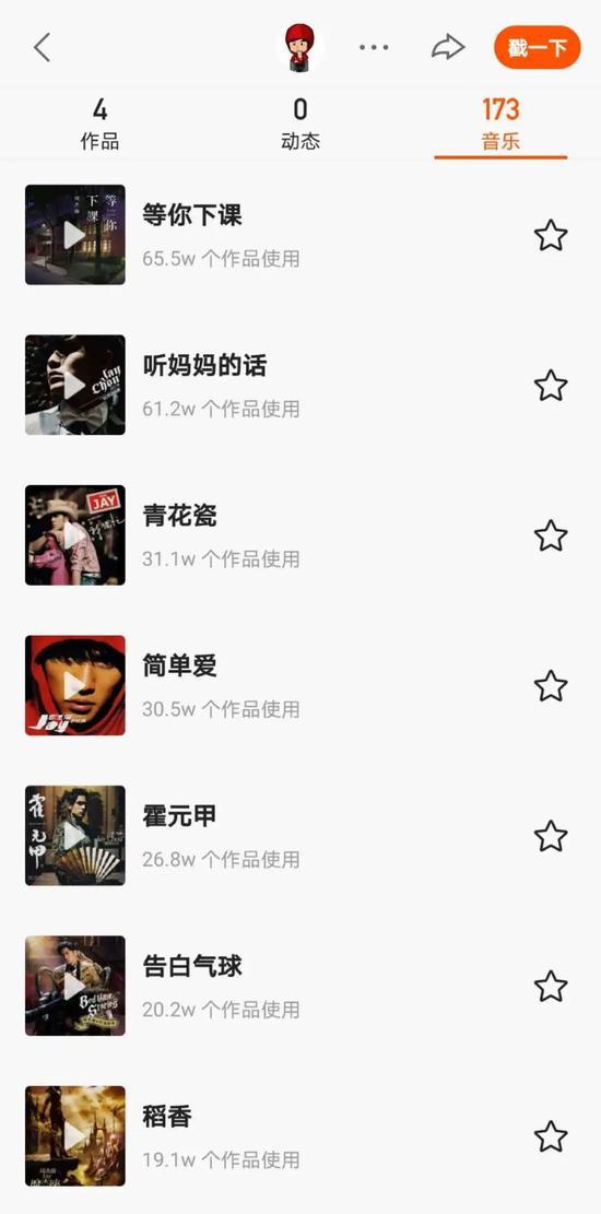 截至发稿周杰伦音乐BGM使用情况 来源 / 快手