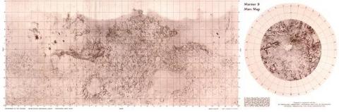 使用水手9号数据绘制的火星地图。图片显示火星运河并不存在。来源:USGS