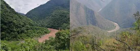红河上游的干流石羊江河谷。雨季(左图)、旱季(右图)摄影:顾伯健