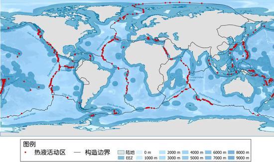 全球海底热液活动区的大致分布图。| 图片来源:Wikicommons