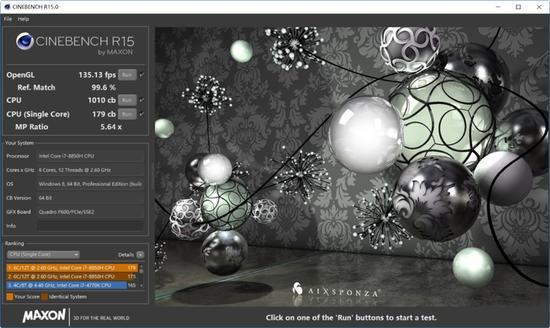 ▲CINEBENCH R15性能测试