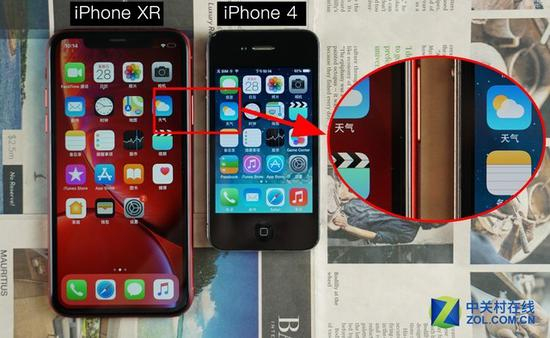 iPhone XR对比iPhone 4边框,iPhone XR确实要更厚